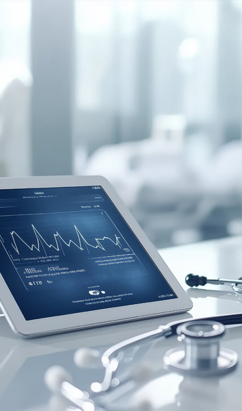 Medicine doctor touching electronic medical record on tablet. DN